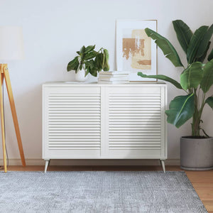Schranktüren Lamellen-Design 2 Stk. Weiß 69x59,4 cm Massivholz
