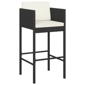 Barhocker 2 Stk. mit Kissen Schwarz Poly Rattan