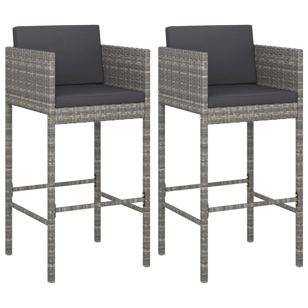Barhocker 2 Stk. mit Kissen Grau Poly Rattan