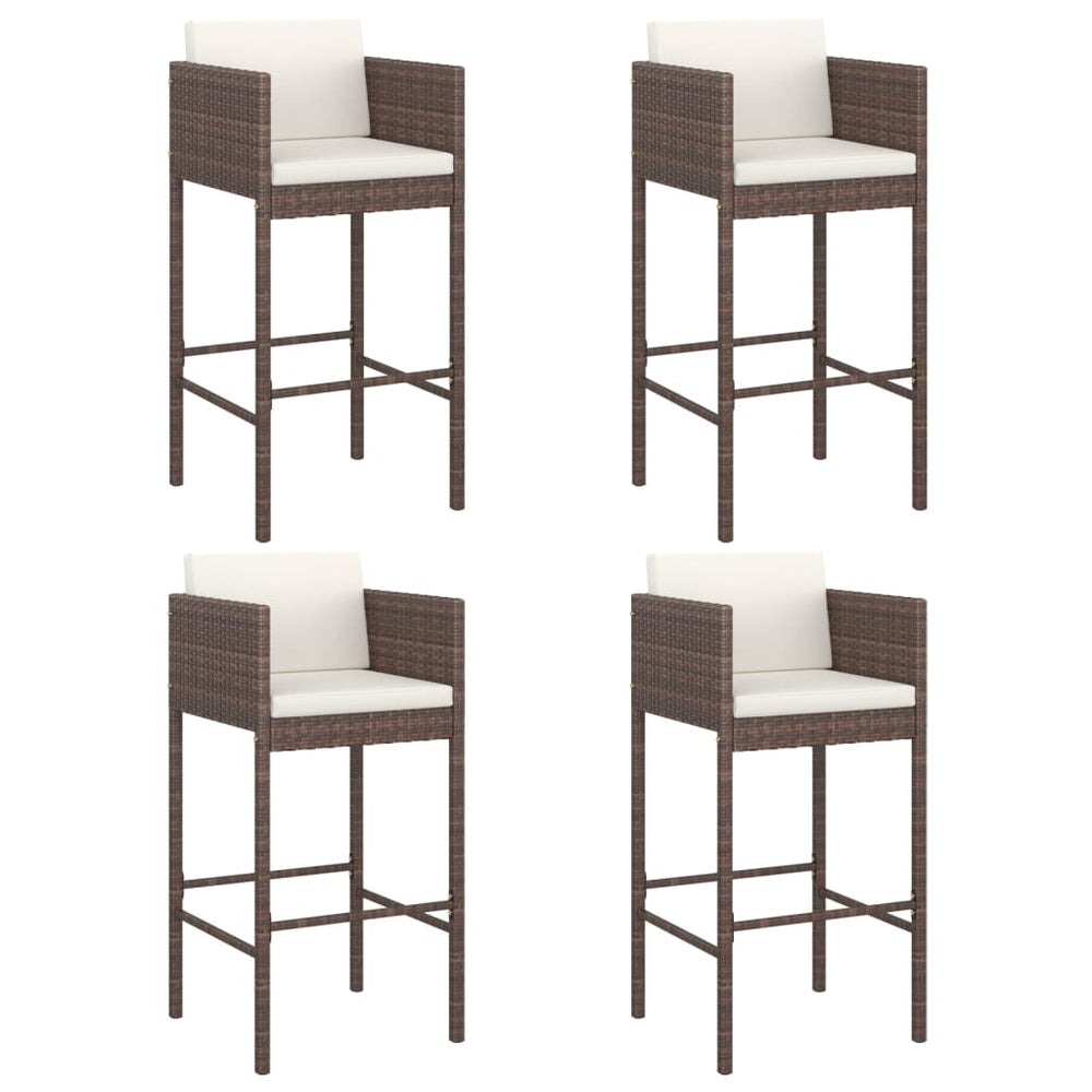Barhocker 4 Stk. mit Kissen Braun Poly Rattan