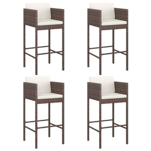 Barhocker 4 Stk. mit Kissen Braun Poly Rattan