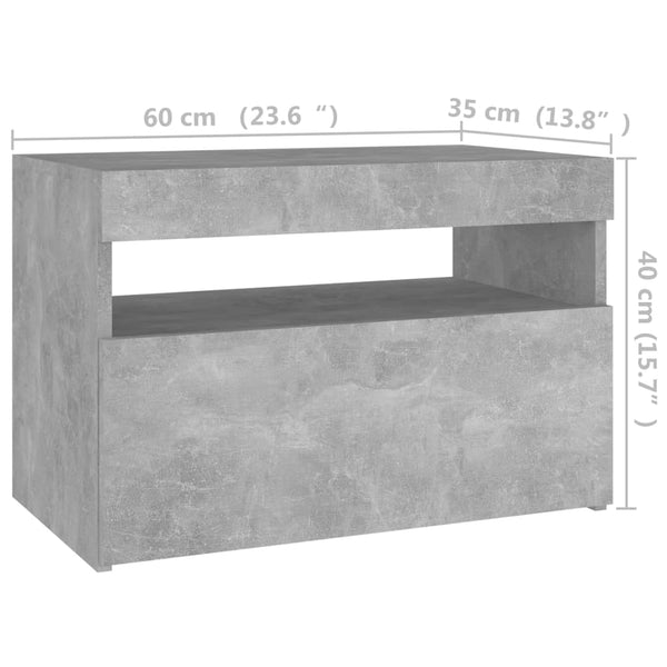Nachttisch mit LED-Leuchten Betongrau 60x35x40 cm
