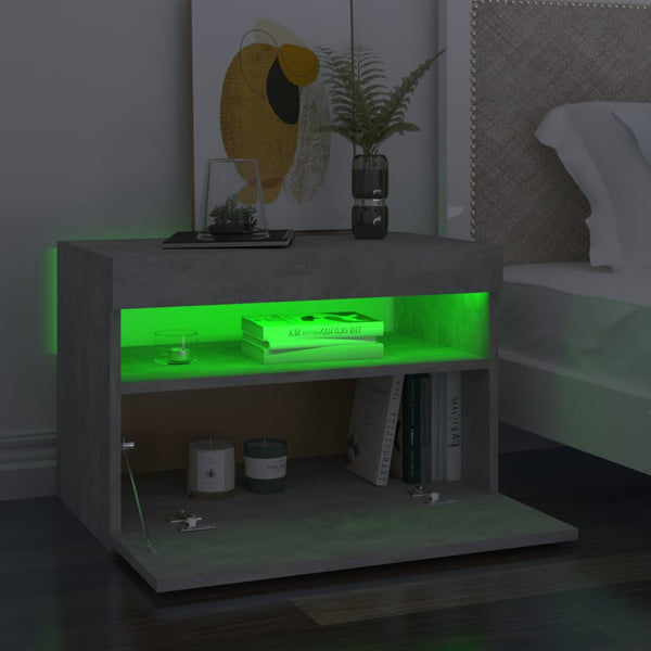 Nachttische mit LED-Leuchten 2 Stk. Betongrau 60x35x40 cm