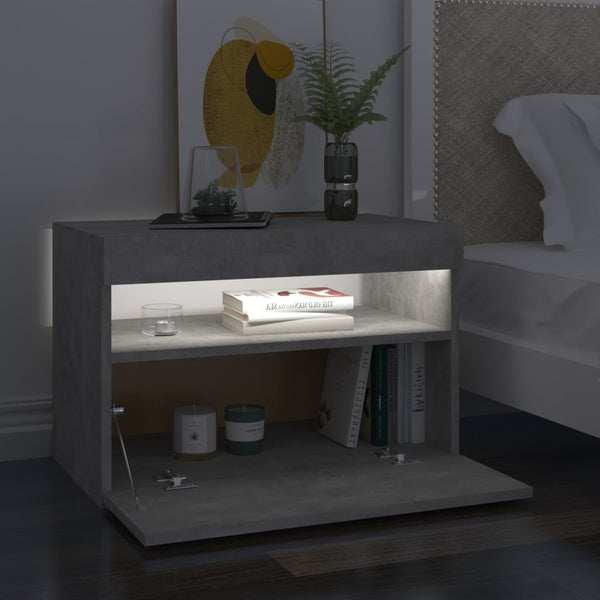 Nachttische mit LED-Leuchten 2 Stk. Betongrau 60x35x40 cm