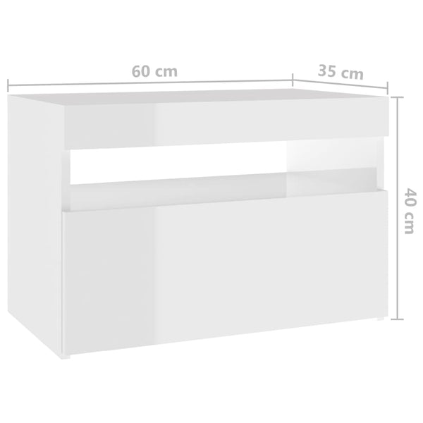 Nachttische mit LED-Leuchten 2 Stk. Hochglanz-Weiß 60x35x40cm