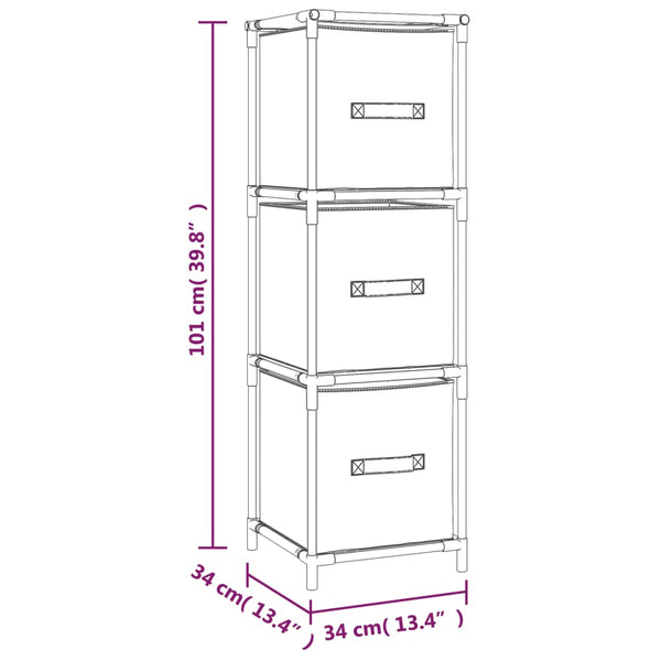 Lagerschrank Grau mit 3 Stoffschubladen