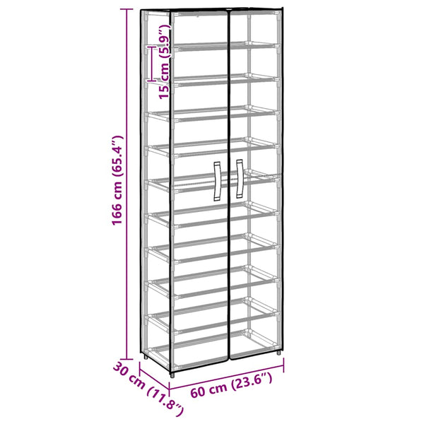 Grauer Schuhschrank Stoff 60x30x166 cm