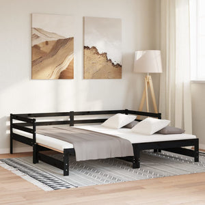 Ausziehbares Tagesbett Kiefer Schwarz 90x200 cm