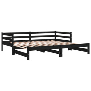 Ausziehbares Tagesbett Kiefer Schwarz 90x200 cm