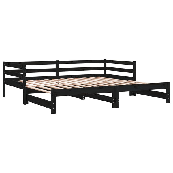 Ausziehbares Tagesbett Kiefer Schwarz 90x200 cm