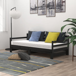 Ausziehbares Tagesbett Schwarz Kiefer 90x200 cm