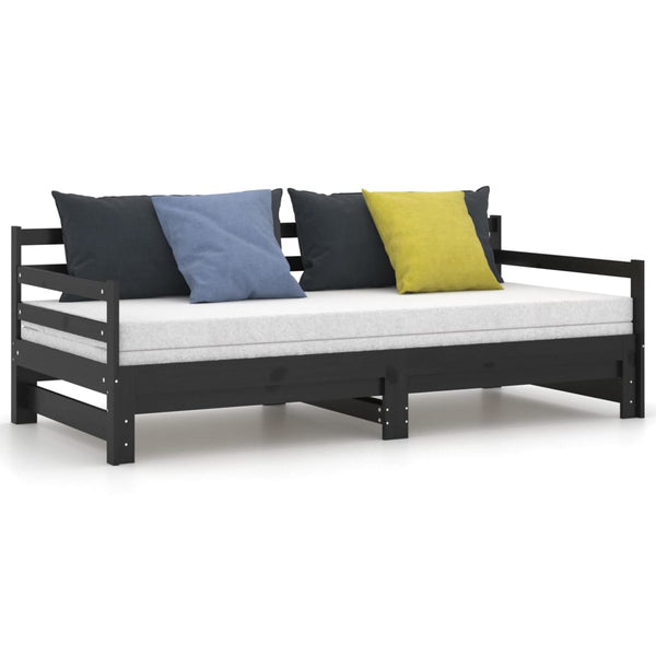 Ausziehbares Tagesbett Schwarz Kiefer 90x200 cm