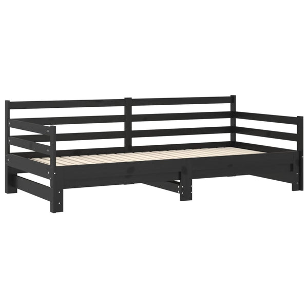 Ausziehbares Tagesbett Schwarz Kiefer 90x200 cm
