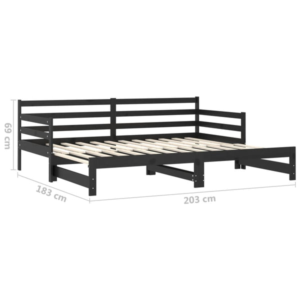 Ausziehbares Tagesbett Schwarz Kiefer 90x200 cm