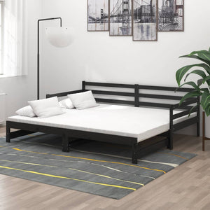 Ausziehbares Tagesbett Schwarz Kiefer 90x200 cm
