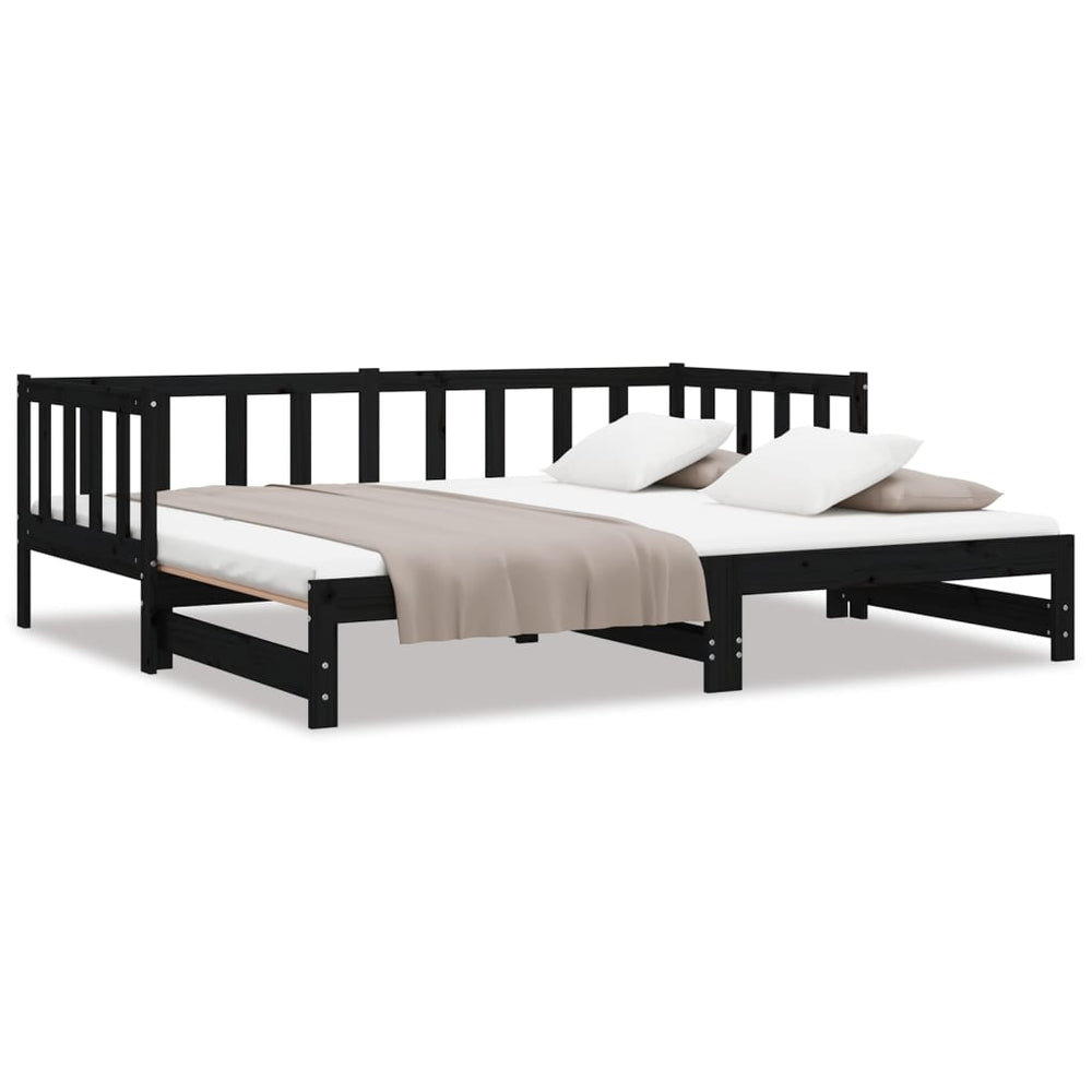 Ausziehbares Tagesbett Schwarz 90x200 Kiefer Massivholz