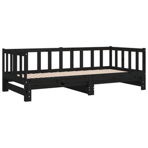 Ausziehbares Tagesbett Schwarz 90x200 Kiefer Massivholz