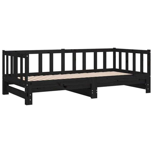 Ausziehbares Tagesbett Schwarz 90x200 Kiefer Massivholz