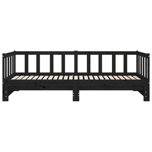 Ausziehbares Tagesbett Schwarz 90x200 Kiefer Massivholz