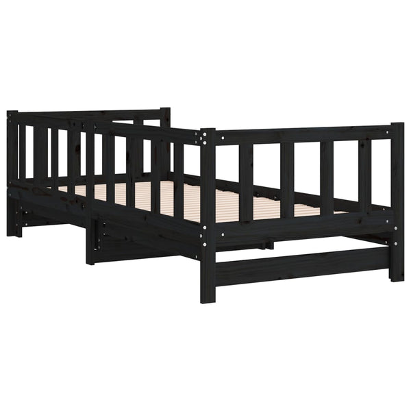 Ausziehbares Tagesbett Schwarz 90x200 Kiefer Massivholz