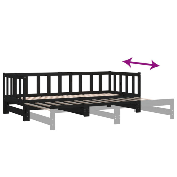 Ausziehbares Tagesbett Schwarz 90x200 Kiefer Massivholz