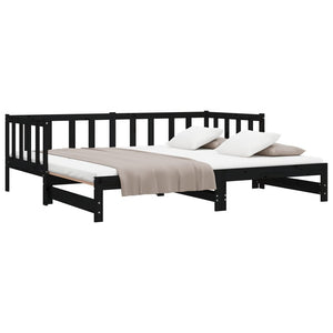 Ausziehbares Tagesbett Schwarz 90x200 Kiefer Massivholz