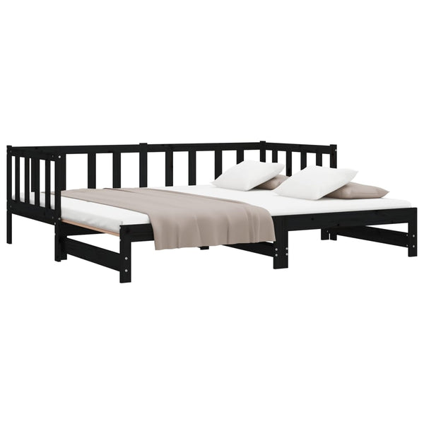 Ausziehbares Tagesbett Schwarz 90x200 Kiefer Massivholz