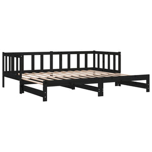 Ausziehbares Tagesbett Schwarz 90x200 Kiefer Massivholz