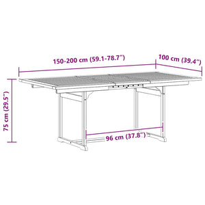 Garten-Esstisch (150-200)x100x75 cm Massivholz Akazie