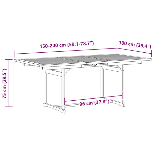 Garten-Esstisch (150-200)x100x75 cm Massivholz Akazie