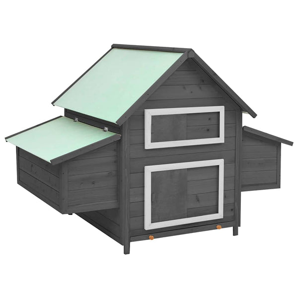 Hühnerstall Grau und Weiß 150x96x110 cm Massivholz Tanne