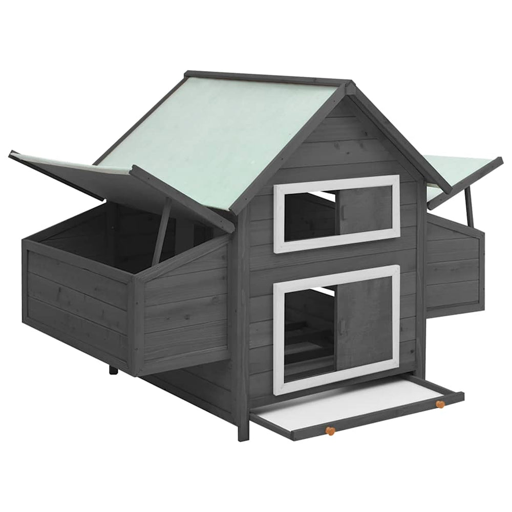 Hühnerstall Grau und Weiß 150x96x110 cm Massivholz Tanne