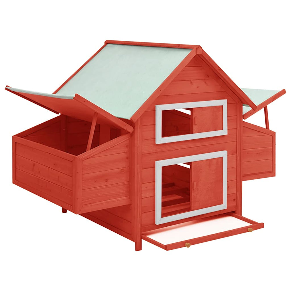 Hühnerstall Rot und Weiß 150x96x110 cm Massivholz Tanne