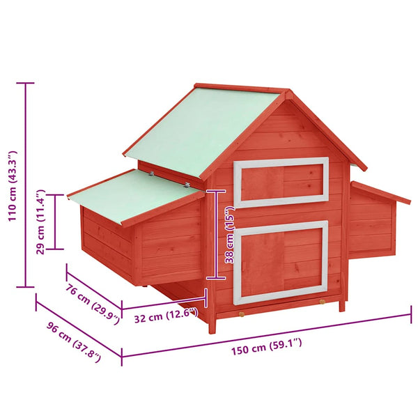 Hühnerstall Rot und Weiß 150x96x110 cm Massivholz Tanne