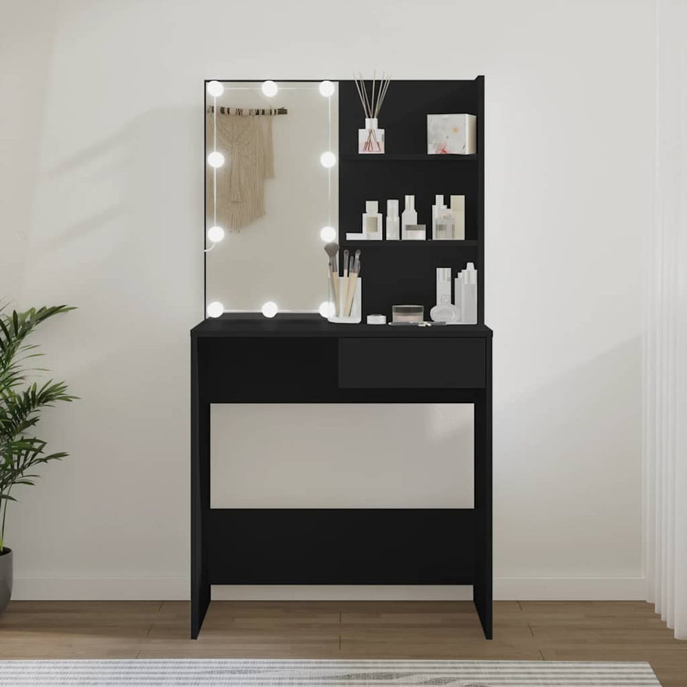 vidaXL Dressing Table with LED Lights Black 74.5x40x141 cm