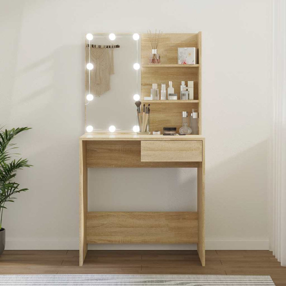 vidaXL Dressing Table with LEDs Sonoma Oak 74.5x40x141 cm Engineered Wood