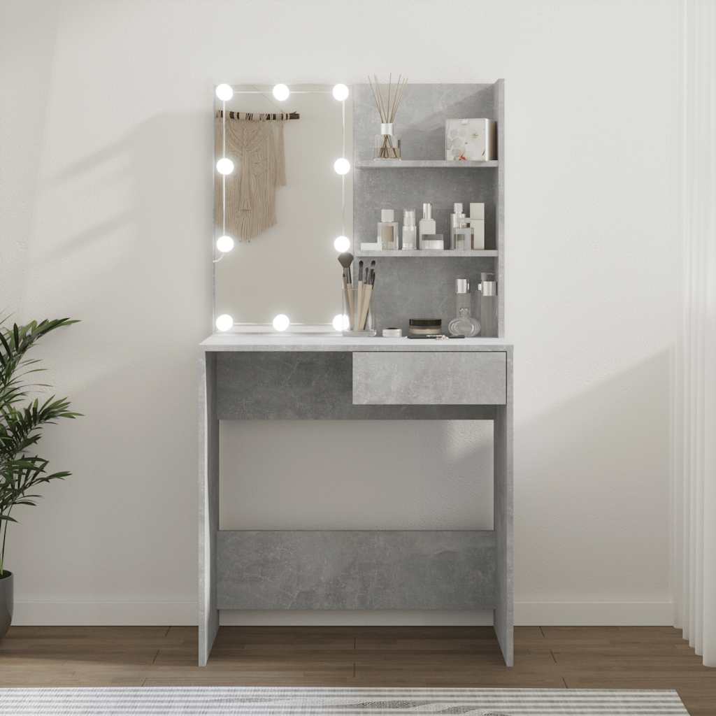 Schminktisch mit LED-Beleuchtung, Betongrau