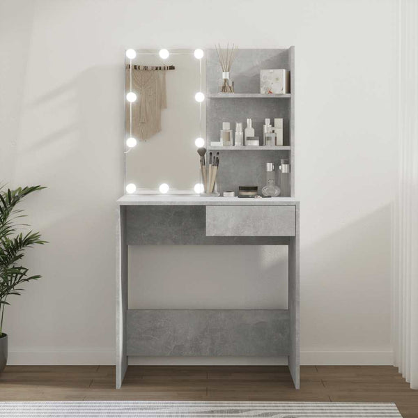 Schminktisch mit LED-Beleuchtung, Betongrau