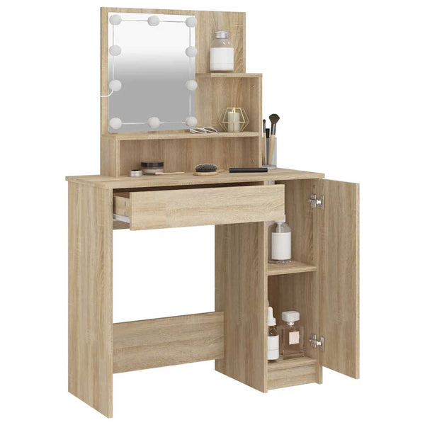 vidaXL Coiffeuse avec LED Chêne Sonoma 86,5x35x136 cm