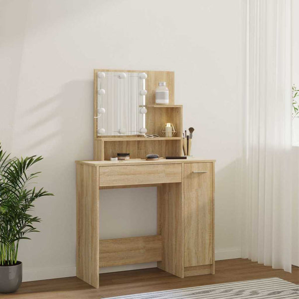 vidaXL Coiffeuse avec LED Chêne Sonoma 86,5x35x136 cm