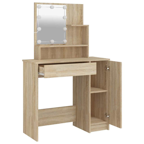 vidaXL Coiffeuse avec LED Chêne Sonoma 86,5x35x136 cm