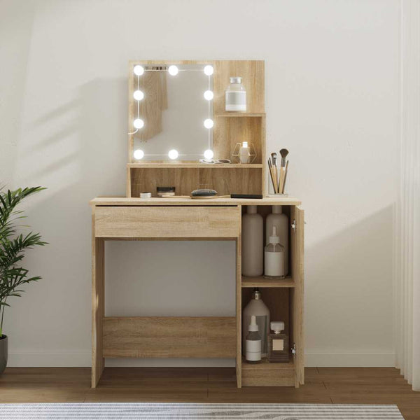 vidaXL Coiffeuse avec LED Chêne Sonoma 86,5x35x136 cm
