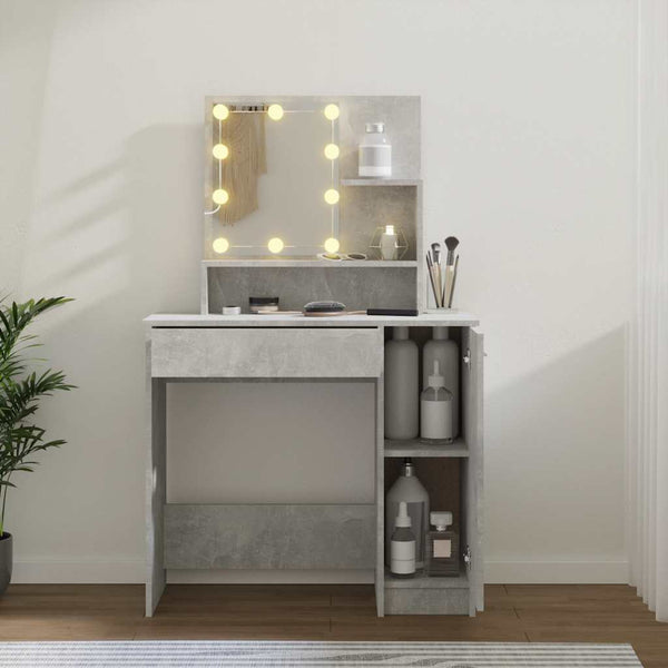 Schminktisch mit LED-Beleuchtung, Betongrau