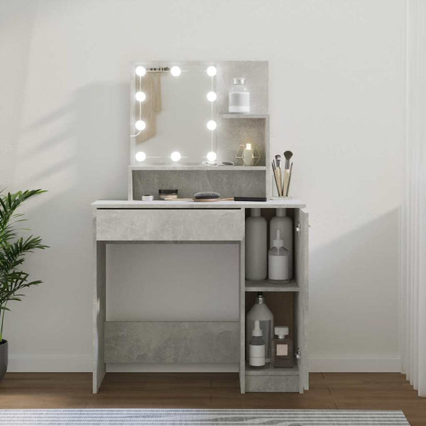 Schminktisch mit LED-Beleuchtung, Betongrau