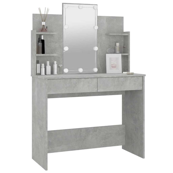 Schminktisch mit LED Betongrau 96x40x142 cm