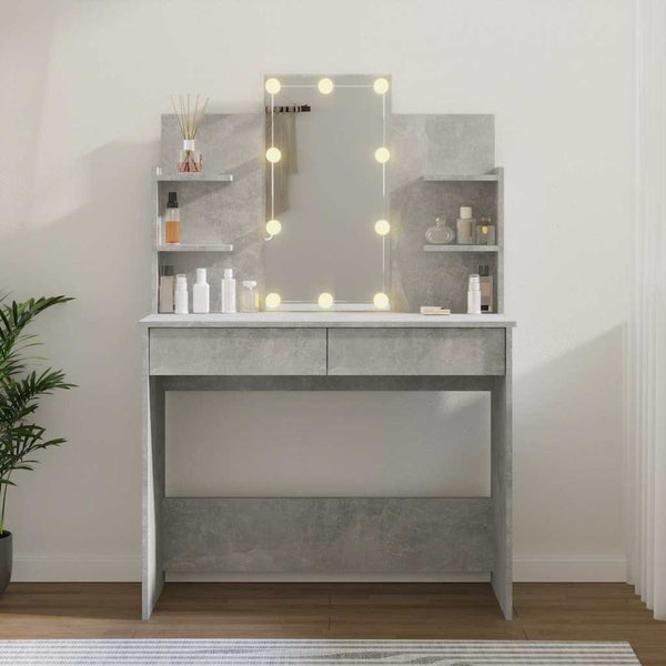 Schminktisch mit LED Betongrau 96x40x142 cm
