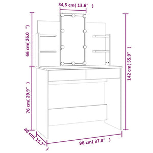 Schminktisch mit LED Betongrau 96x40x142 cm