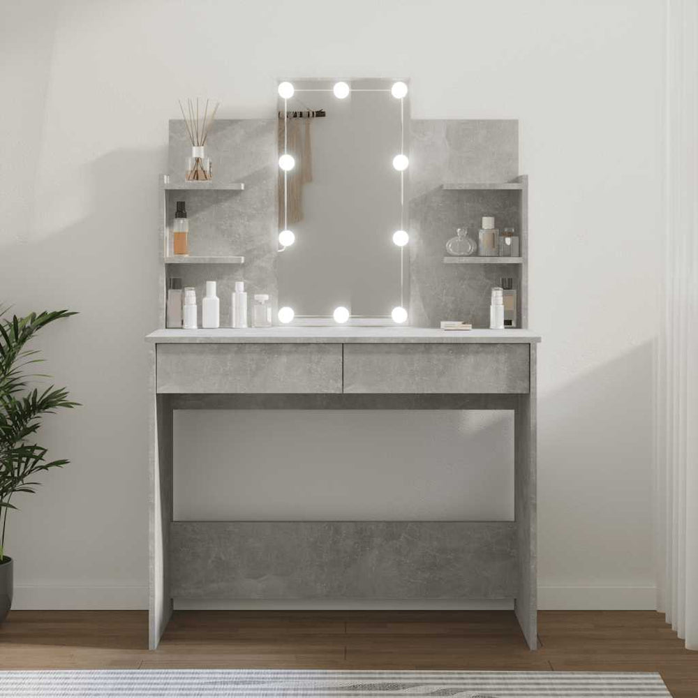 vidaXL Dressing Table with LED Concrete Grey 96x40x142 cm