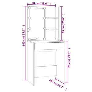 vidaXL Dressing Table with LED Sonoma Oak 60x40x140 cm