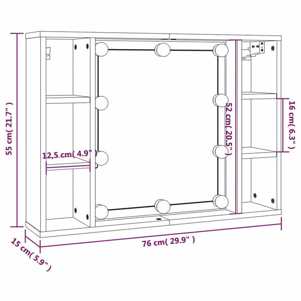 LED Spiegelschrank Sonoma-Eiche 76x55 cm